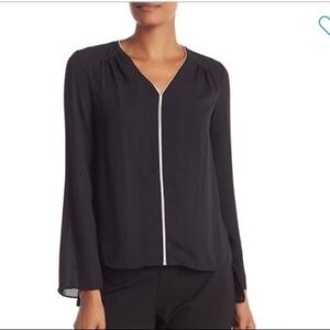 New Black & White Sheer blouse by Philosophy Large Long Sleeve Women's Top Flowy